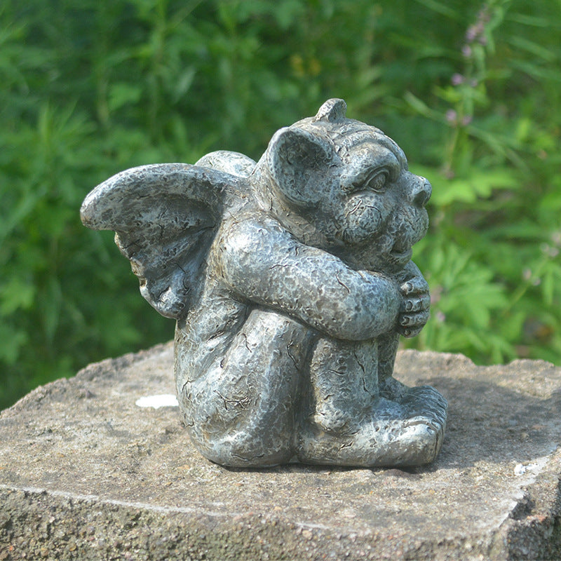 Garden Courtyard Decoration Emmett Stone Statue Ghost Protector Stone Statue Ghost Gothic Sculpture Resin
