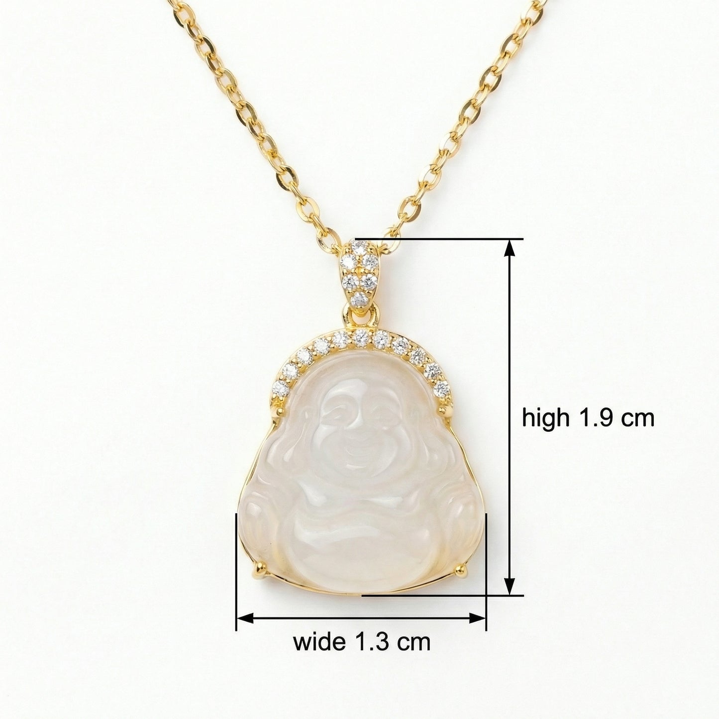 925 Sterling Silver Elegant White Stone Laughing Buddha Necklace with Shimmering Stone Embellishments