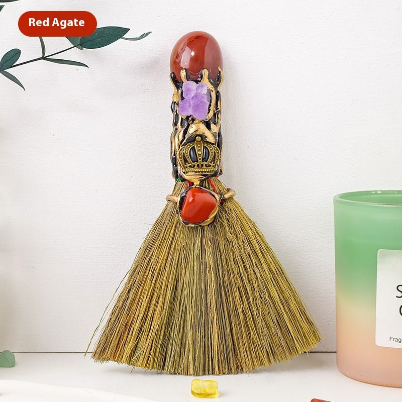 Natural Crystal Rolling Stone Broom Holiday Decoration Crystal Broom