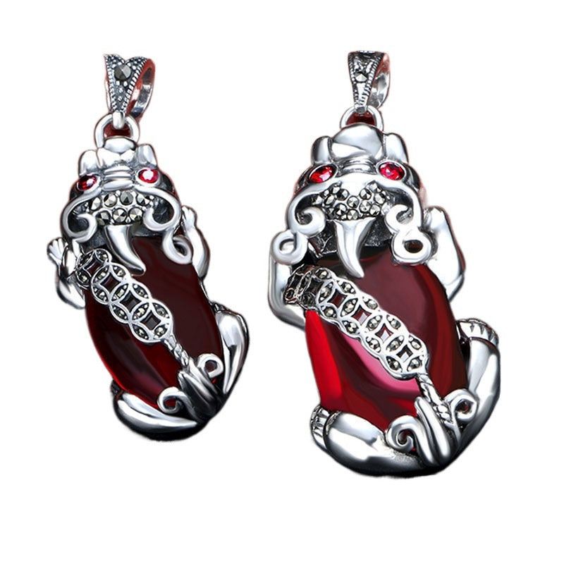 999 Pure Silver Pi Xiu Garnet Necklace For Women
