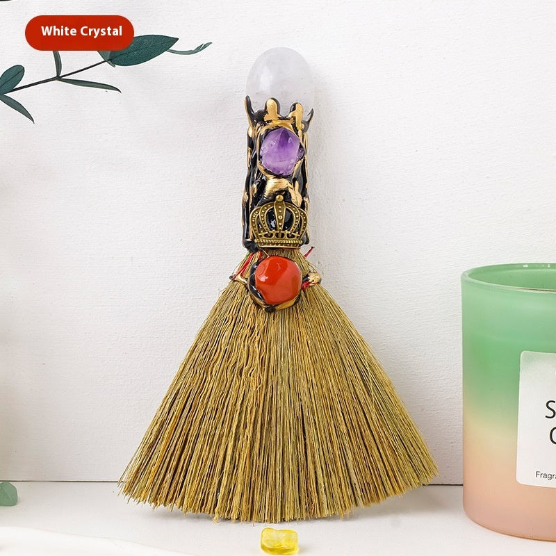 Natural Crystal Rolling Stone Broom Holiday Decoration Crystal Broom