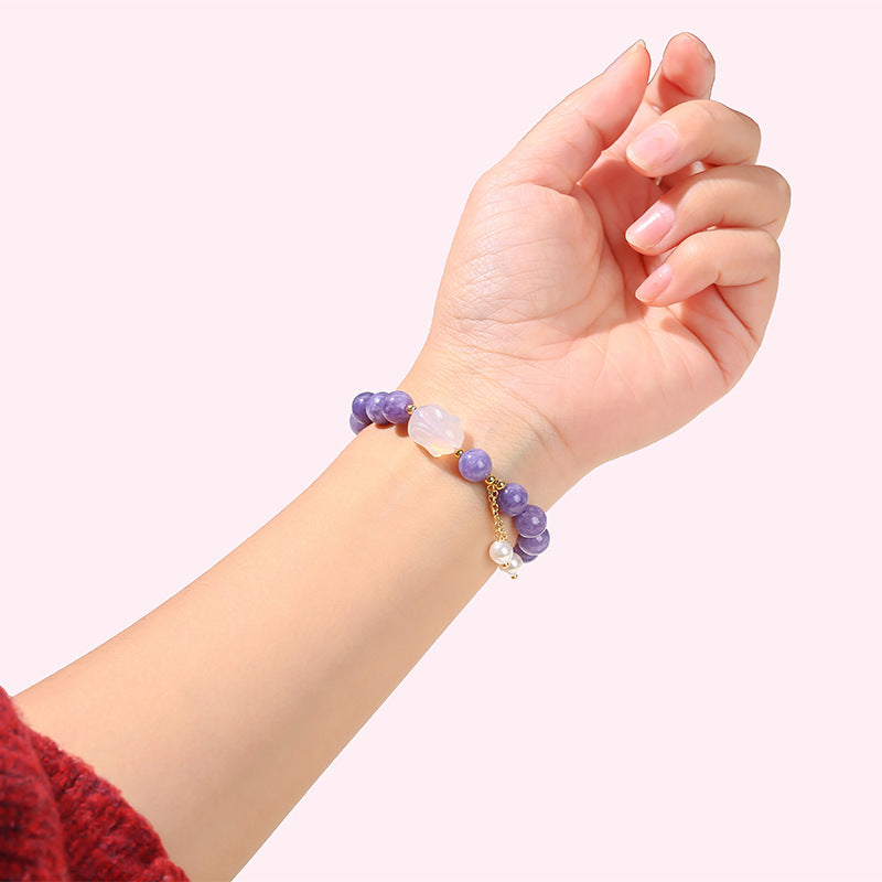 Aquamarine Chalcedony Lychee Jelly Agate Rabbit Bracelet