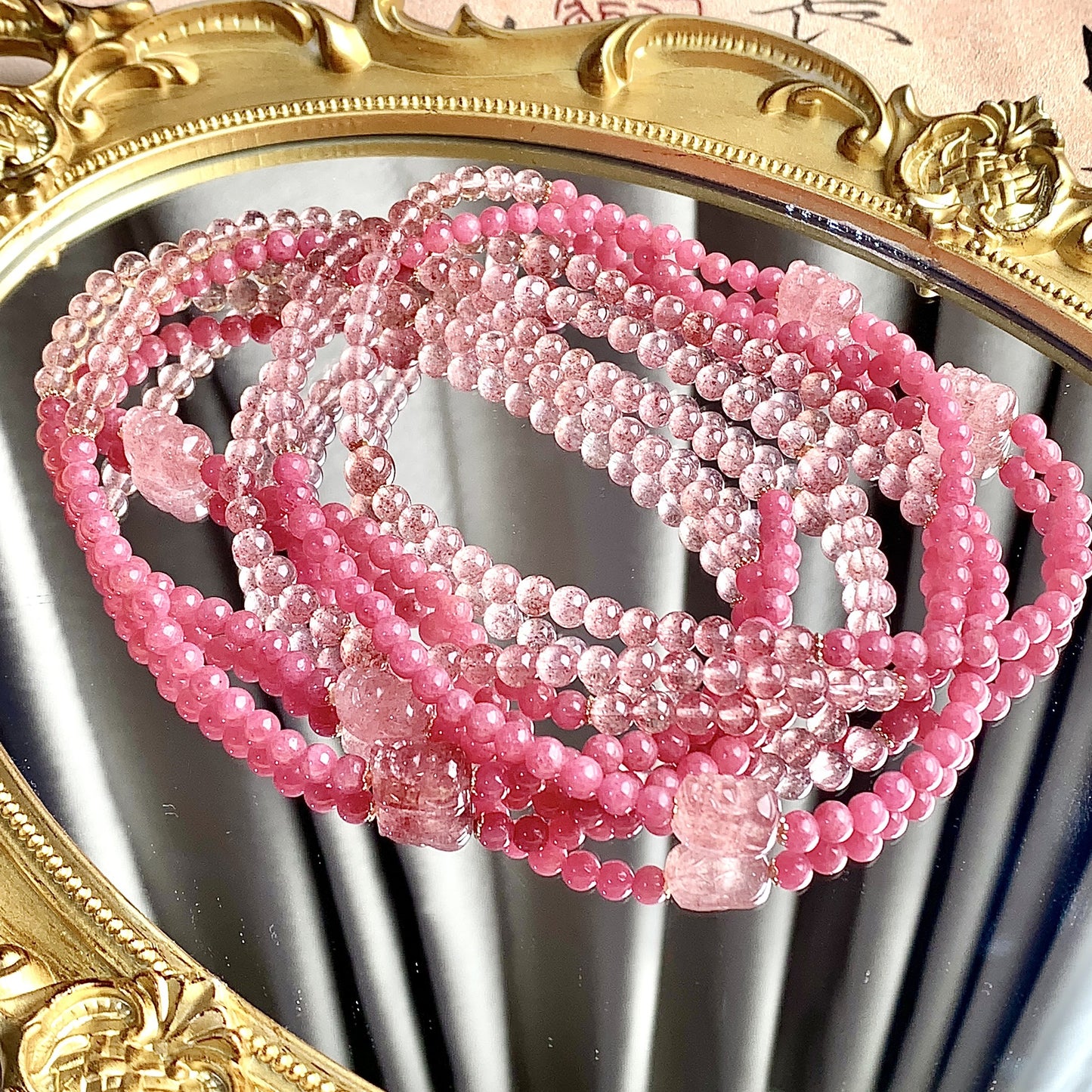Natural Crystal Bracelet Strawberry Quartz Multi-circle DIY Special-interest Design Crystal Bracelet Ornament