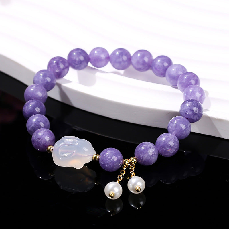 Aquamarine Chalcedony Lychee Jelly Agate Rabbit Bracelet
