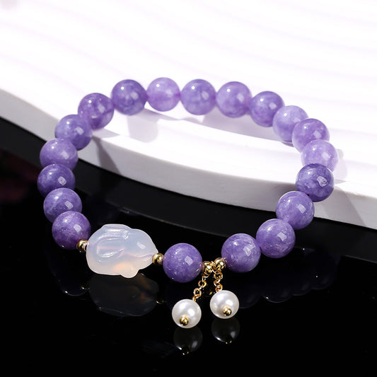 Aquamarine Chalcedony Lychee Jelly Agate Rabbit Bracelet