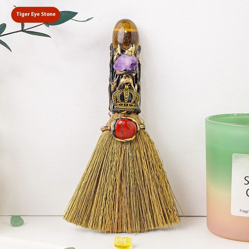 Natural Crystal Rolling Stone Broom Holiday Decoration Crystal Broom