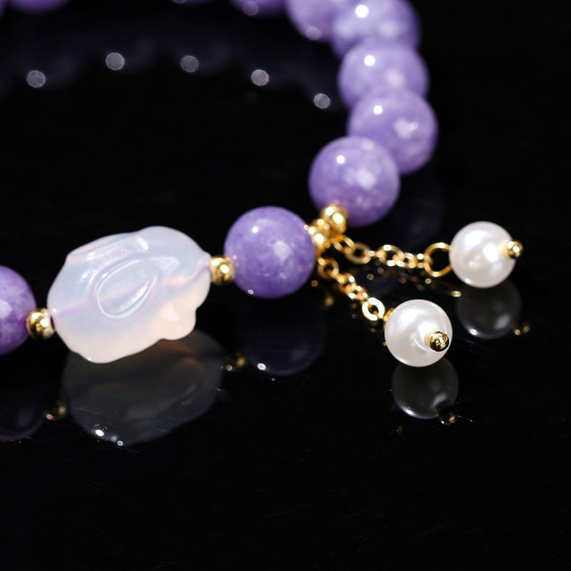 Aquamarine Chalcedony Lychee Jelly Agate Rabbit Bracelet