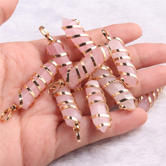 Natural Stone Hexagonal Column Diamond Pendant