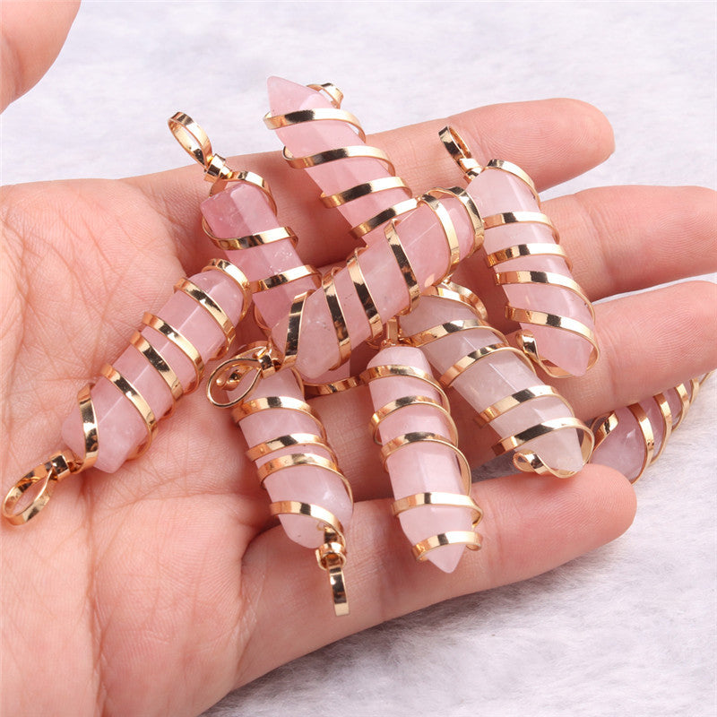 Natural Stone Hexagonal Column Diamond Pendant